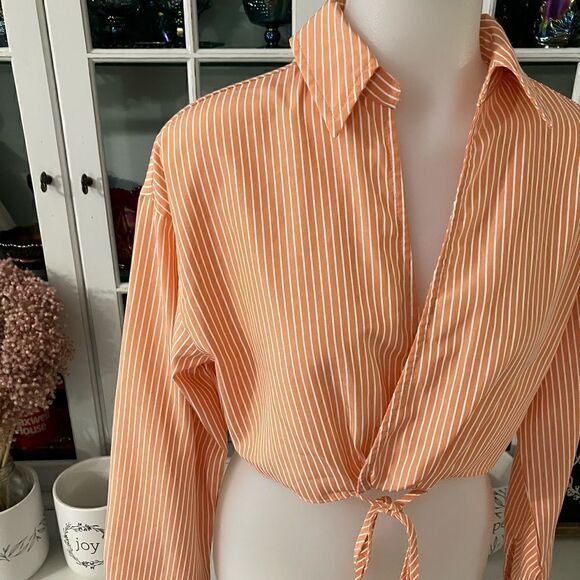 Cropped Blouse Orange & White Sz Small - Picture 2 of 9